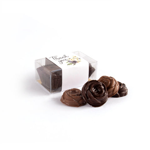Two Chocolate Clear Box Custom Label Chocolate / Rosebuds