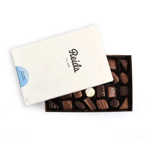 Box of milk and dark hard centred assorted chocolates