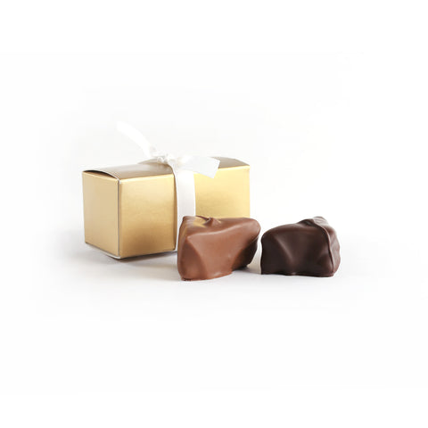 Product photo of two chocolate truffle box with ribbon