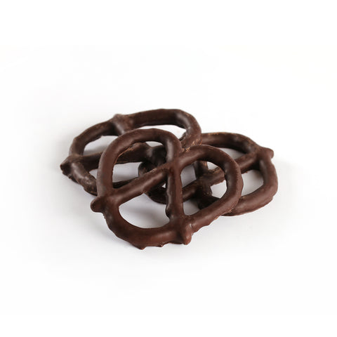 Pretzels covered in milk or dark chocolate.