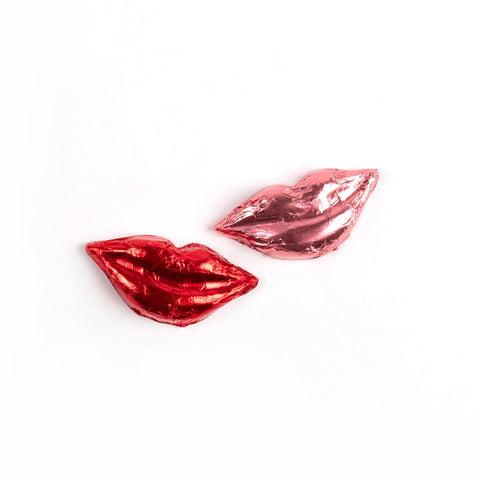 Image of a red and pink foiled lip shaped chocolate