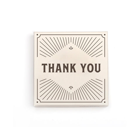 1/2 lb thank you box image. Cream box with brown thank you, and decorative lines