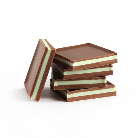 A product photo square milk chocolate mint sandwiches
