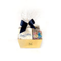 A basket filled with 100g assorted chocolates, 1/2 lb rosebuds and 1/2 bag of candy perfect to say Happy Birthday.