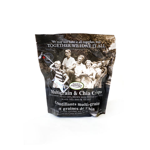 Made with barley, whole oats, brown rice, whole grain wheat, black chia seeds and sea salt from Barrie's Asparagus.