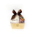 A basket filled with 100 g assorted chocolates, 1/2 lb rosebuds, and 1/2 lb bag of candy. Perfect to say Thank You.