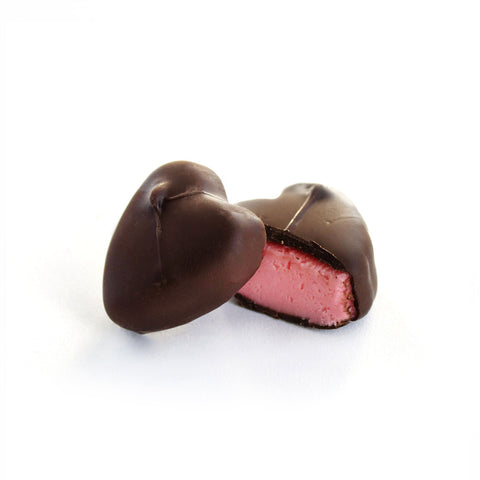 A strawberry cream centre covered in milk and dark chocolate.