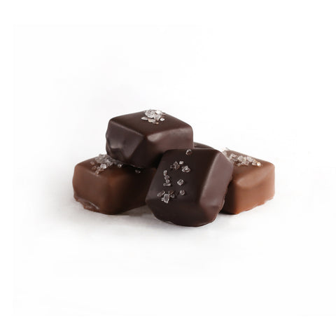 Product photo of milk and dark chocolate sea salties