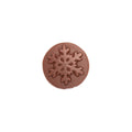 Product photo of milk chocolate snowflake mold. A round disk of chocolate with a snowflake.