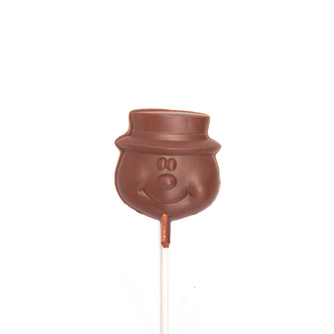 Product photo of milk chocolate snowman head mold on a stick