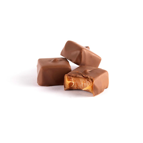 Product photo of milk chocolate vanilla caramels.